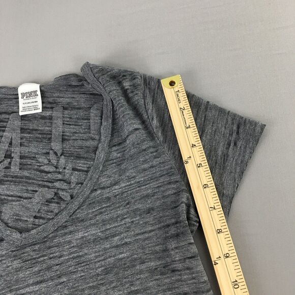 Victoria's Secret PINK Logo Cotton Blend Short Sleeve Top Sheer Grey Size S - Picture 10 of 14